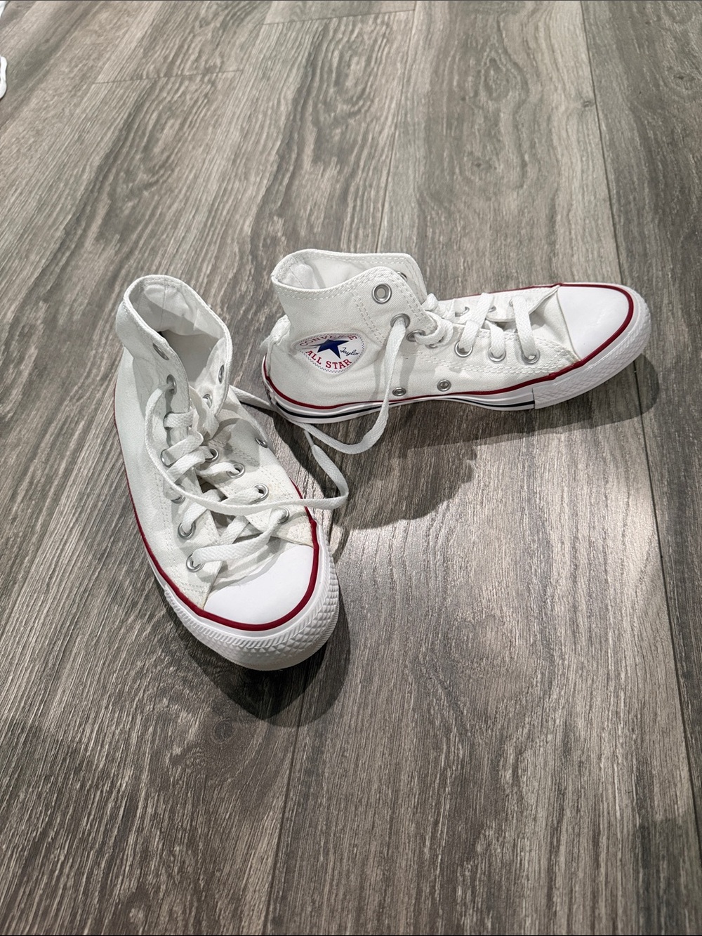 White High-Top Canvas Sneakers with Red Trim - Unisex Style